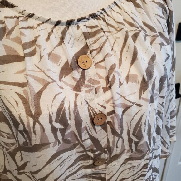 IN Studio Blouse Womens Medium Tan White Pullover Overlay Boho Coastal Beach - Picture 4 of 12